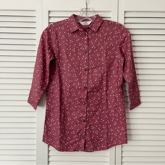 H&M Girls Mauve Stars print Shirt Dress long sleeve, size US 6X (6-7 Yrs) cotton - Picture 1 of 8